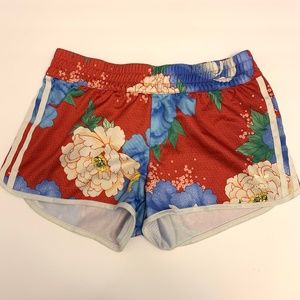 Adidas Red and Blue Floral Running Track Athletic Shorts Size Small